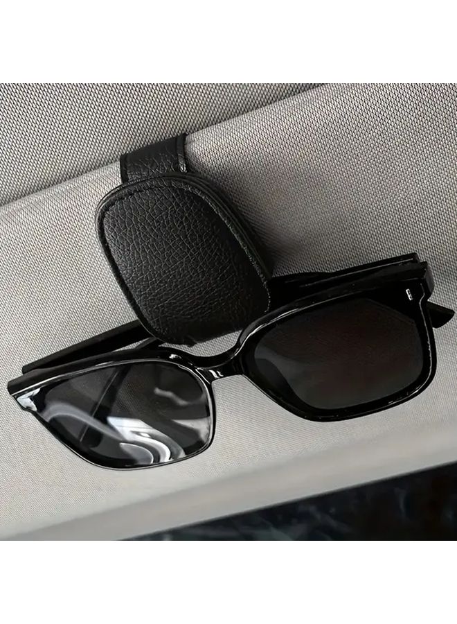 1pc Universal Car Sun Visor Glasses Clip Durable Faux Leather Eyeglass Holder With Secure Clamp Black Fit For All Vehicles Vehicle Interior Accessories Eyewear Storage Organizer Sleek Organizer - Image 1