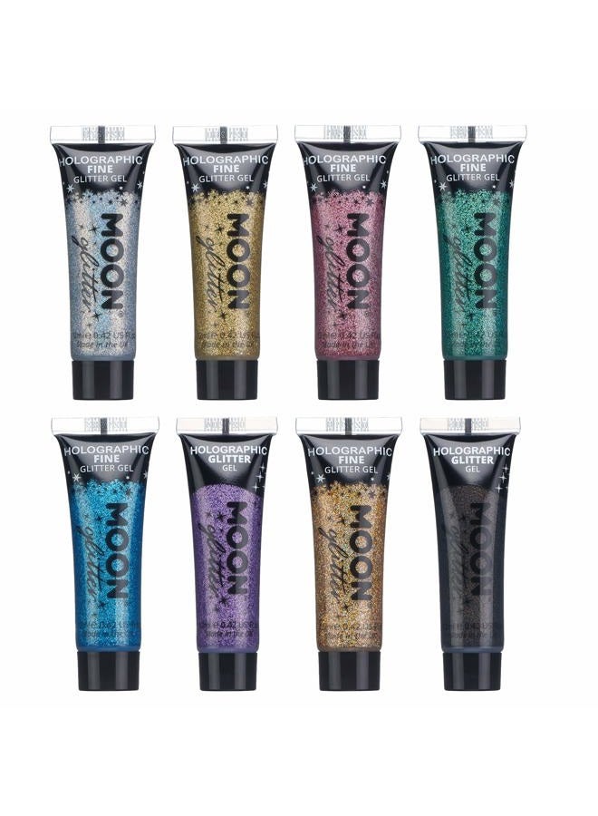 Moon Glitter جل لامع للهولوجرام للوجه والجسم من مون جلتر - 0.40 أونصة سائلة - مجموعة من 8 ألوان - طلاء وجه لامع - Image 1