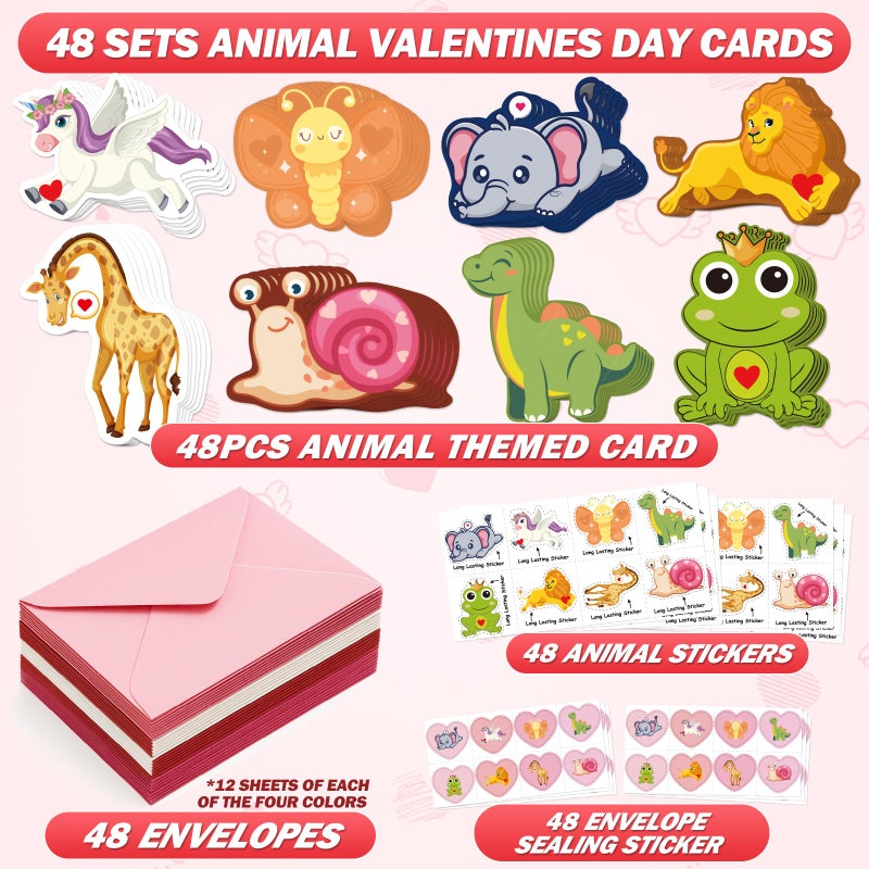 PARTYLOUD Valentines Cards for Kids Classroom, 48 PCS Animal Valentine Cards with Stickers, Valentines Exchange Bookmarks for Kids Valentine Classroom Gifts School Parties - Image 3