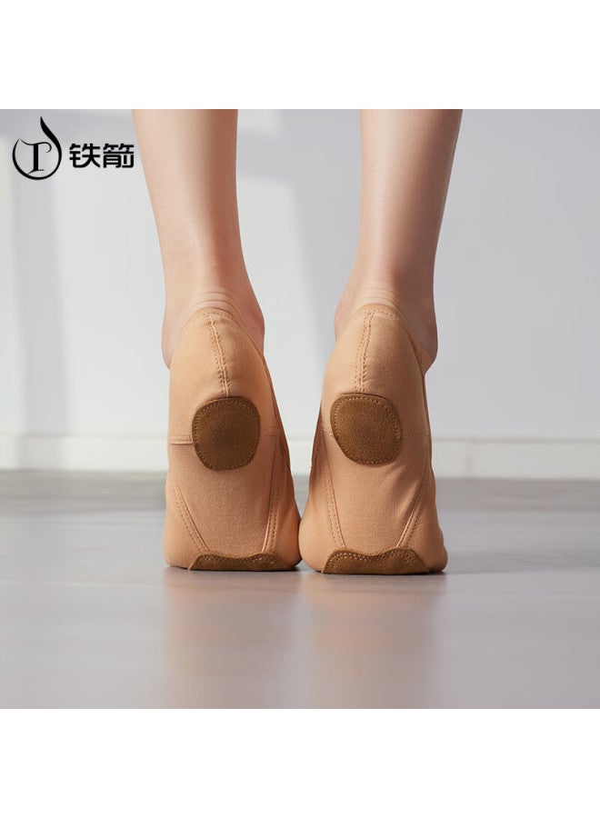 Tiejian Dance Shoes Adult Children Patchwork Stretch Fabric Ballet Practice Shoes Uni Chinese Classical Dance Shoes Camel Color Size 30