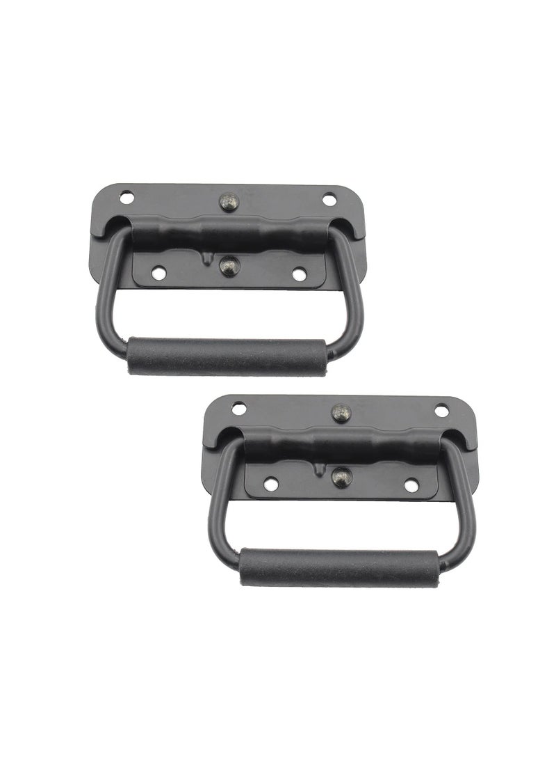 KASTWAVE - Spring Loaded Pull Handles, Surface Mount Chest Handle with Rubber Grip Handmade Chest Trunk Lifter Handle Pull Heavy Duty Hardware for Chests Trunks Crates Storage Boxes Thickened 2mm (2 Pack) - Image 1