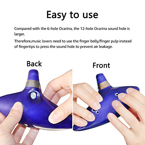 SENHAI Ocarina Instrument with Neck Strap Cord and Song Book, 12 Hole Alto C Ocarinas With Gift Box, Hand-shape Display Stand and Black Protective Bag - Image 4