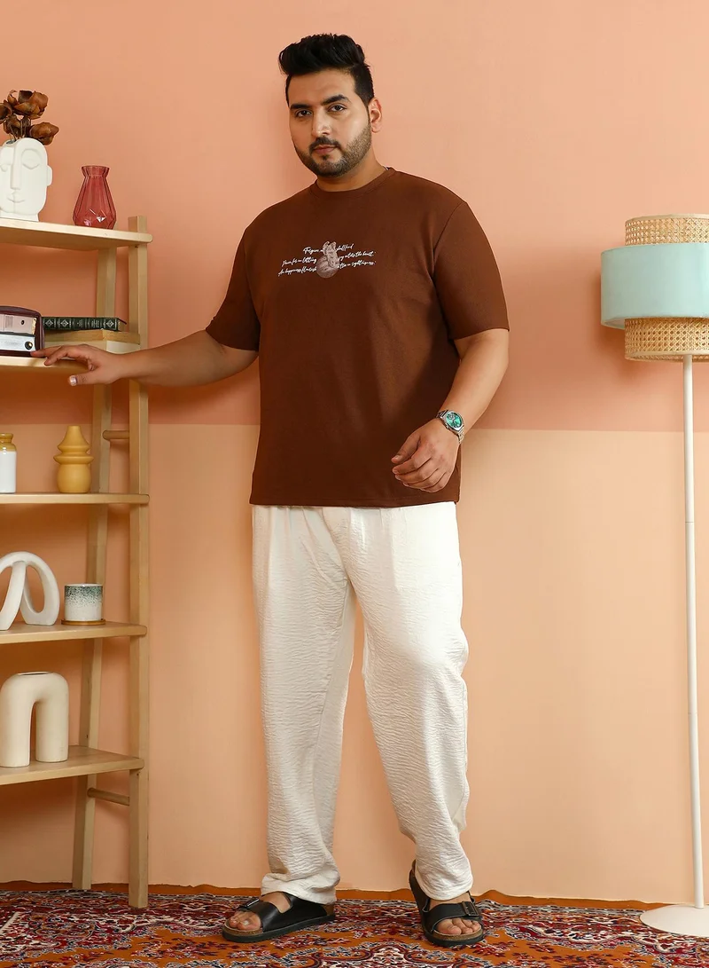Instafab Plus Instafab Plus Men's Mocha Brown Boxy Mytho-Modernism T-Shirt For Casual Wear | Crew Neck | Short Regular Sleeves | Pull On Closure | Plus Size T-Shirt Crafted With Comfort Fit For Everyday Wear