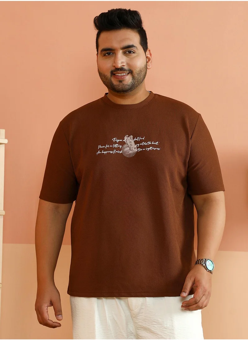 انستافاب بلس Instafab Plus Men's Mocha Brown Boxy Mytho-Modernism T-Shirt For Casual Wear | Crew Neck | Short Regular Sleeves | Pull On Closure | Plus Size T-Shirt Crafted With Comfort Fit For Everyday Wear