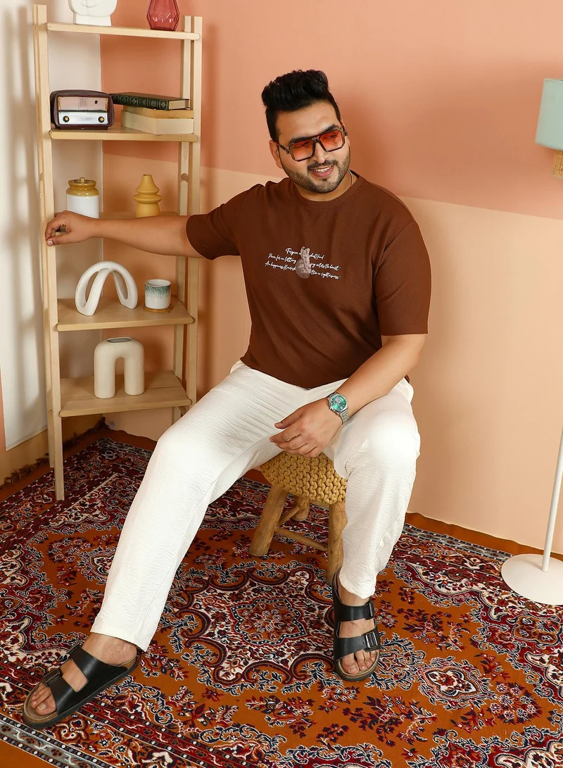 Instafab Plus Instafab Plus Men's Mocha Brown Boxy Mytho-Modernism T-Shirt For Casual Wear | Crew Neck | Short Regular Sleeves | Pull On Closure | Plus Size T-Shirt Crafted With Comfort Fit For Everyday Wear