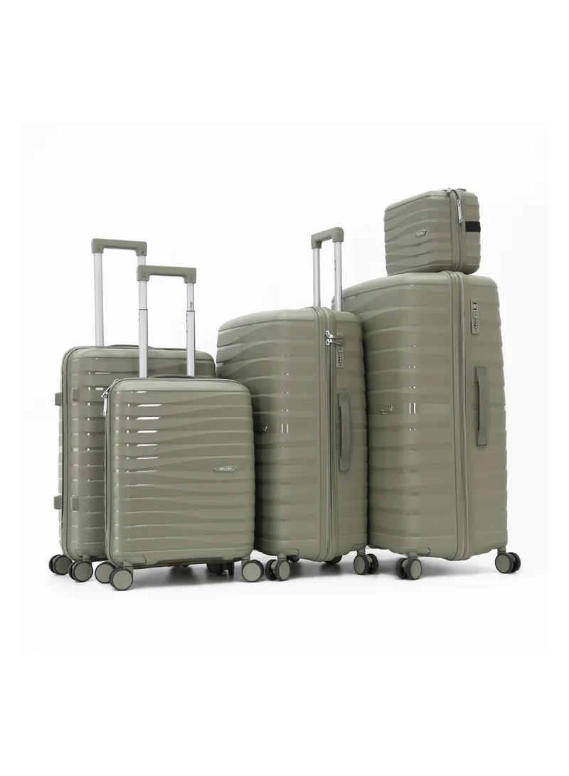 ديليكسي Unbreakable Hardshell PP Luggage Set with 8 Wheels Thick Shell Multi Layer PP 5 Piece Set,Olive (BC-12",S-20",M-24",L-28",XL-32")