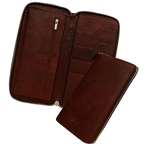 ABYS Genuine Leather Brown Men Wallet||Credit Card Holder||Passport Cover with Zipper Closure (5117DB) - Image 1