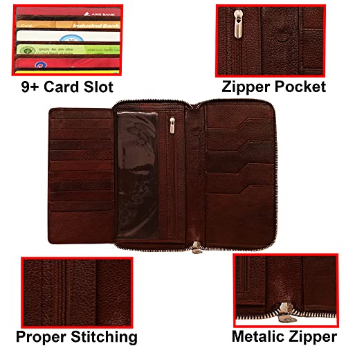 ABYS Genuine Leather Brown Men Wallet||Credit Card Holder||Passport Cover with Zipper Closure (5117DB) - Image 3