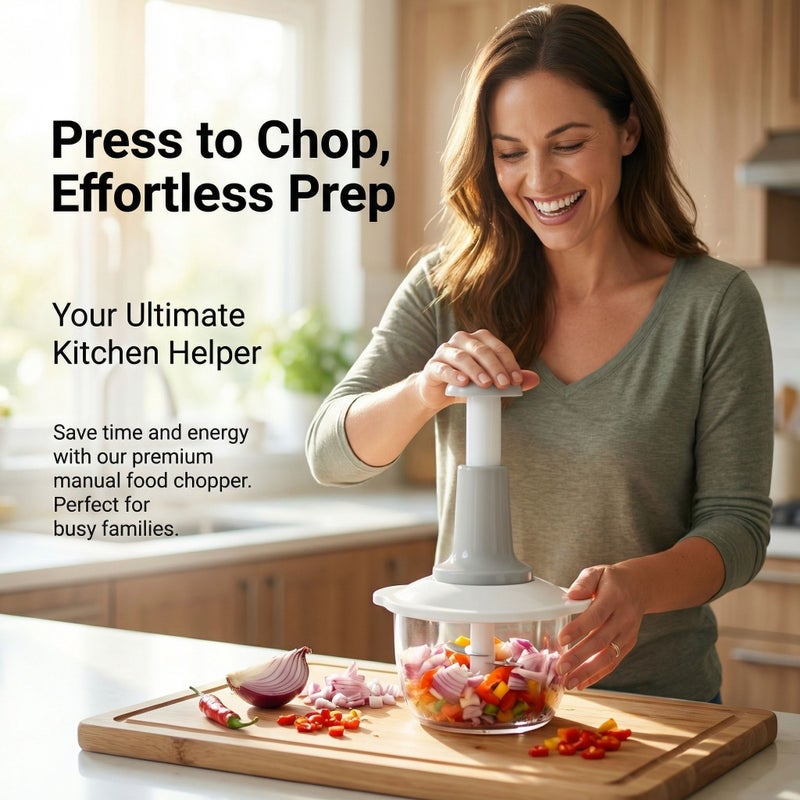 White Manual Food Processor Multi Function Press Cooking Machine Mince Meat Cutter Blender Auxiliary Vegetable Masher Garlic Puree Meat Crusher Kitchen Utensils Easy To Clean - Image 1