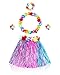 Fortunings JDS Girls Hawaiian Hula Grass Skirt Matching Elastic Flowers Kids Costume Set for Luau Tropical Beach Party - Image 3