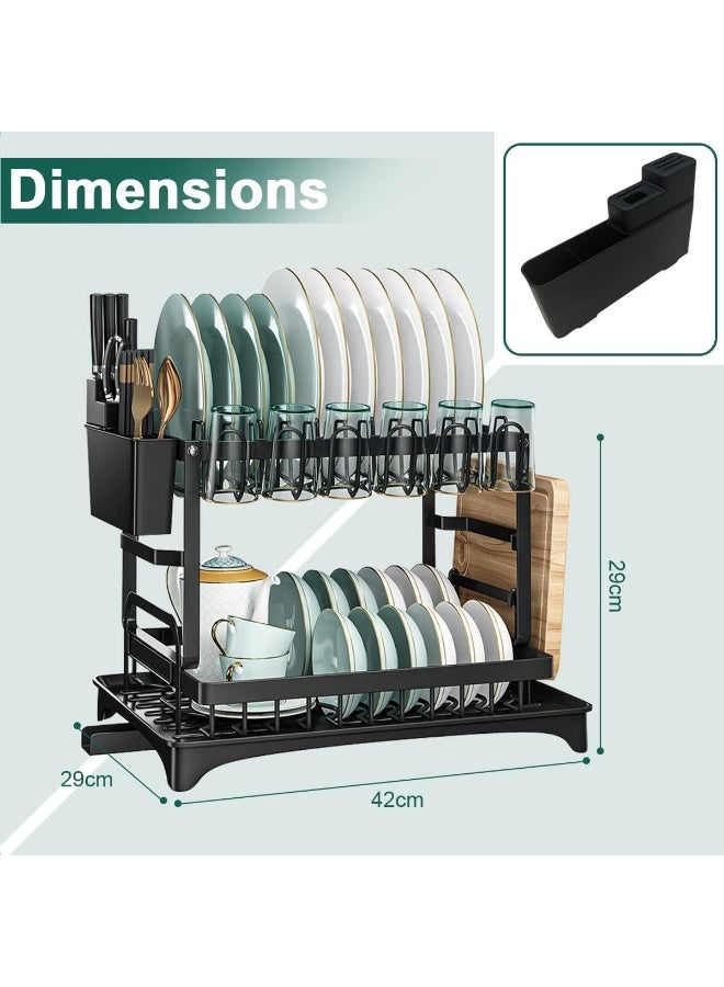 رف تجفيف أطباق من طبقتين - رف أطباق قابل للطي مع حامل للأواني ولوح التقطيع، تصميم مقاوم للصدأ، مصفاة أطباق مطبخ ذات سعة كبيرة - Image 2