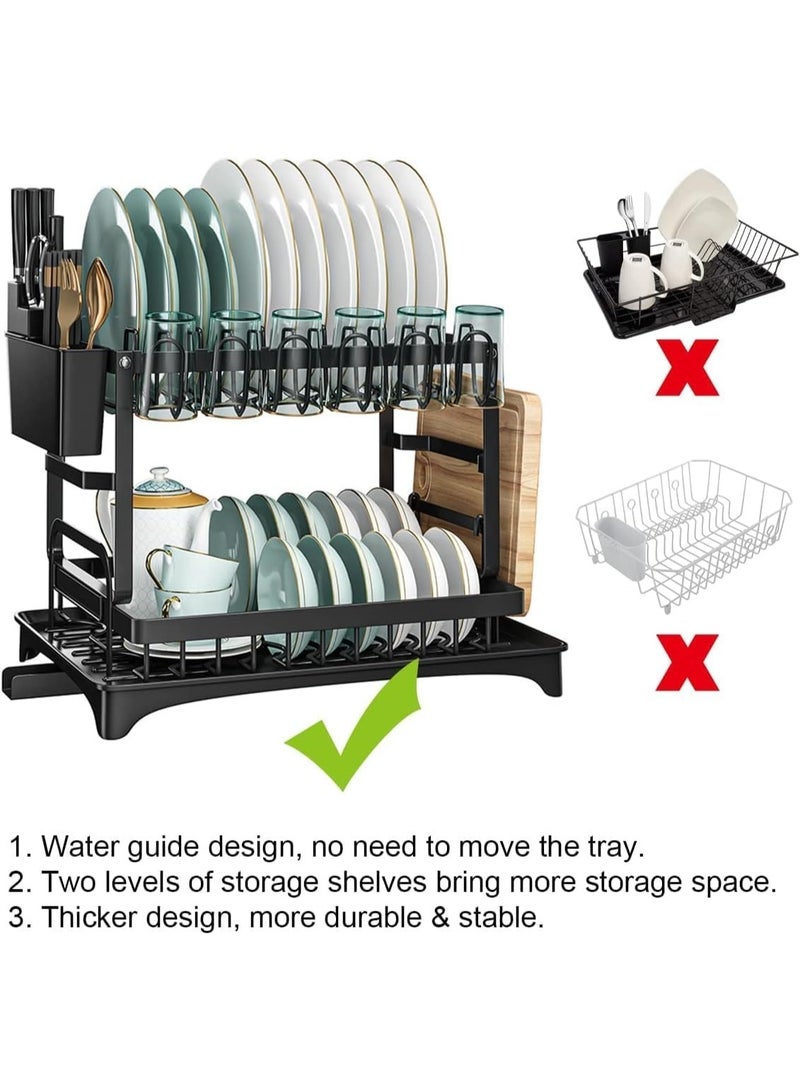 رف تجفيف أطباق من طبقتين - رف أطباق قابل للطي مع حامل للأواني ولوح التقطيع، تصميم مقاوم للصدأ، مصفاة أطباق مطبخ ذات سعة كبيرة - Image 4