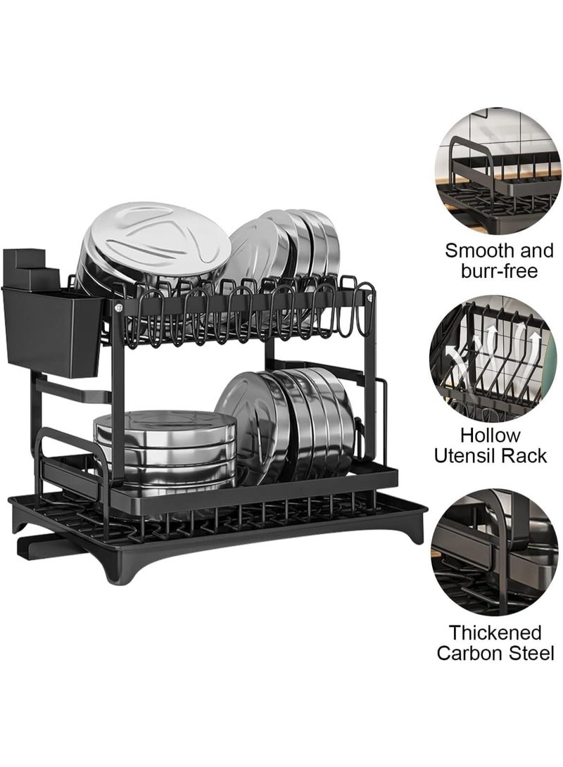رف تجفيف أطباق من طبقتين - رف أطباق قابل للطي مع حامل للأواني ولوح التقطيع، تصميم مقاوم للصدأ، مصفاة أطباق مطبخ ذات سعة كبيرة - Image 5