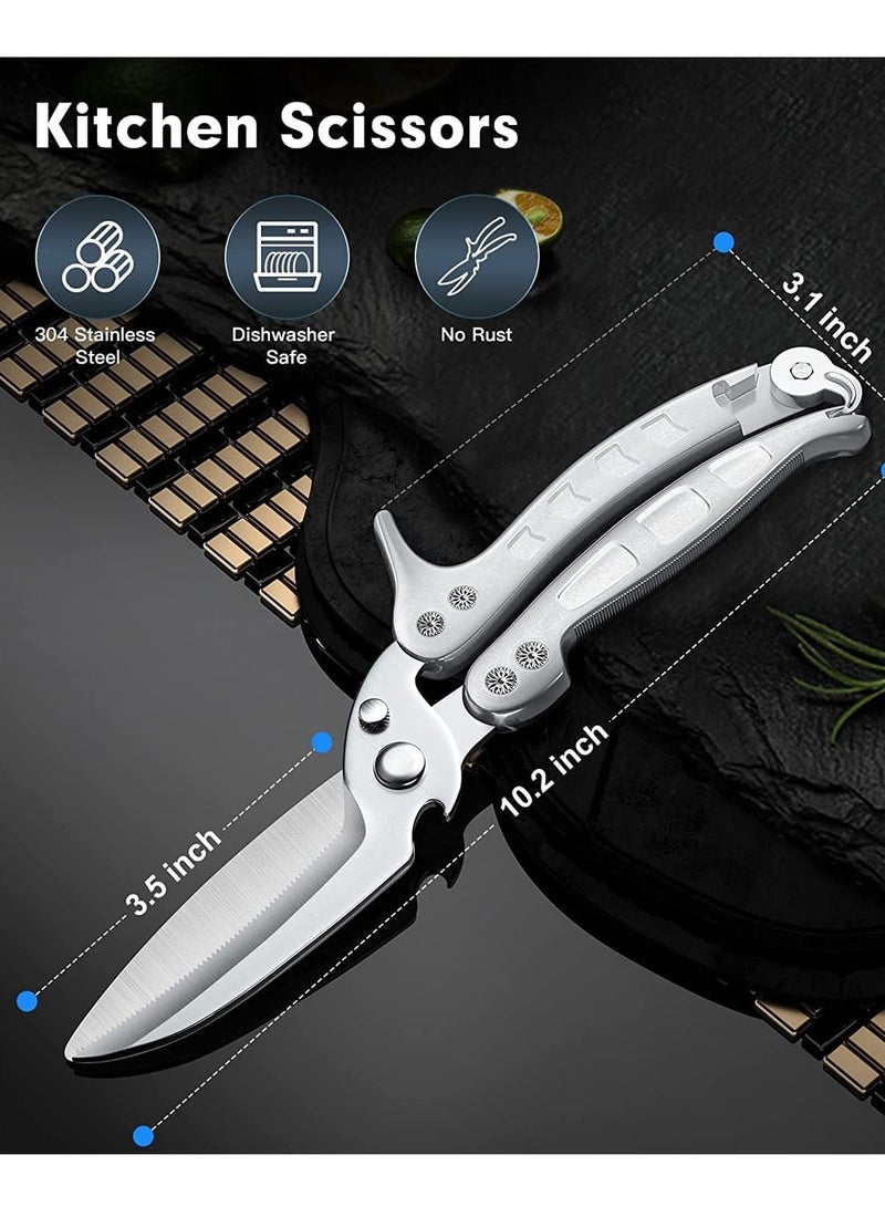 SYOSI Kitchen Poultry Shears Kitchen Scissors Heavy Duty with Serrated Edge Detachable Kitchen Shears with Spring Loaded Stainless Steel Multipurpose sharp for Cutting Chicken Fish Bone Meat  - Image 4