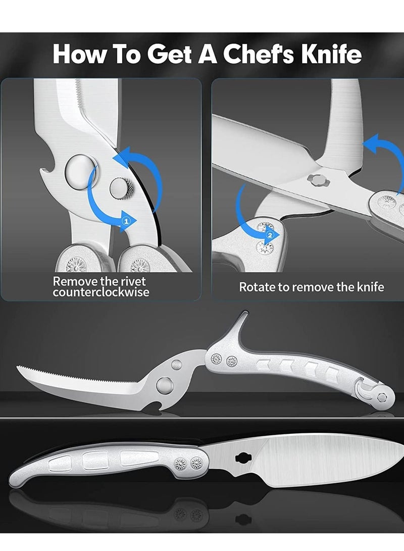 SYOSI Kitchen Poultry Shears Kitchen Scissors Heavy Duty with Serrated Edge Detachable Kitchen Shears with Spring Loaded Stainless Steel Multipurpose sharp for Cutting Chicken Fish Bone Meat  - Image 3