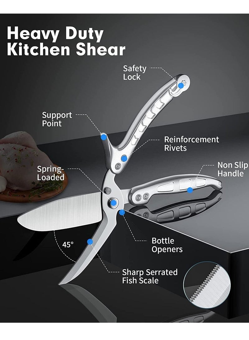 SYOSI Kitchen Poultry Shears Kitchen Scissors Heavy Duty with Serrated Edge Detachable Kitchen Shears with Spring Loaded Stainless Steel Multipurpose sharp for Cutting Chicken Fish Bone Meat  - Image 5
