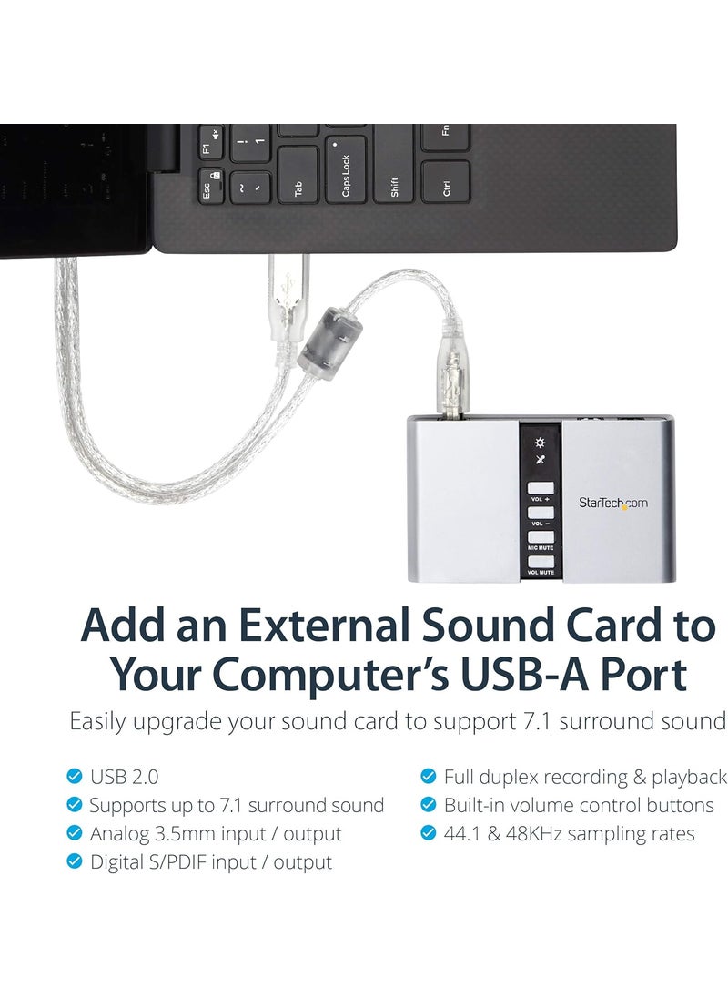 StarTech StarTechcom 71 USB Sound Card  External Sound Card for Laptop with SPDIF Digital Audio  Sound Card for PC  Silver ICUSBAUDIO7D  - Image 2
