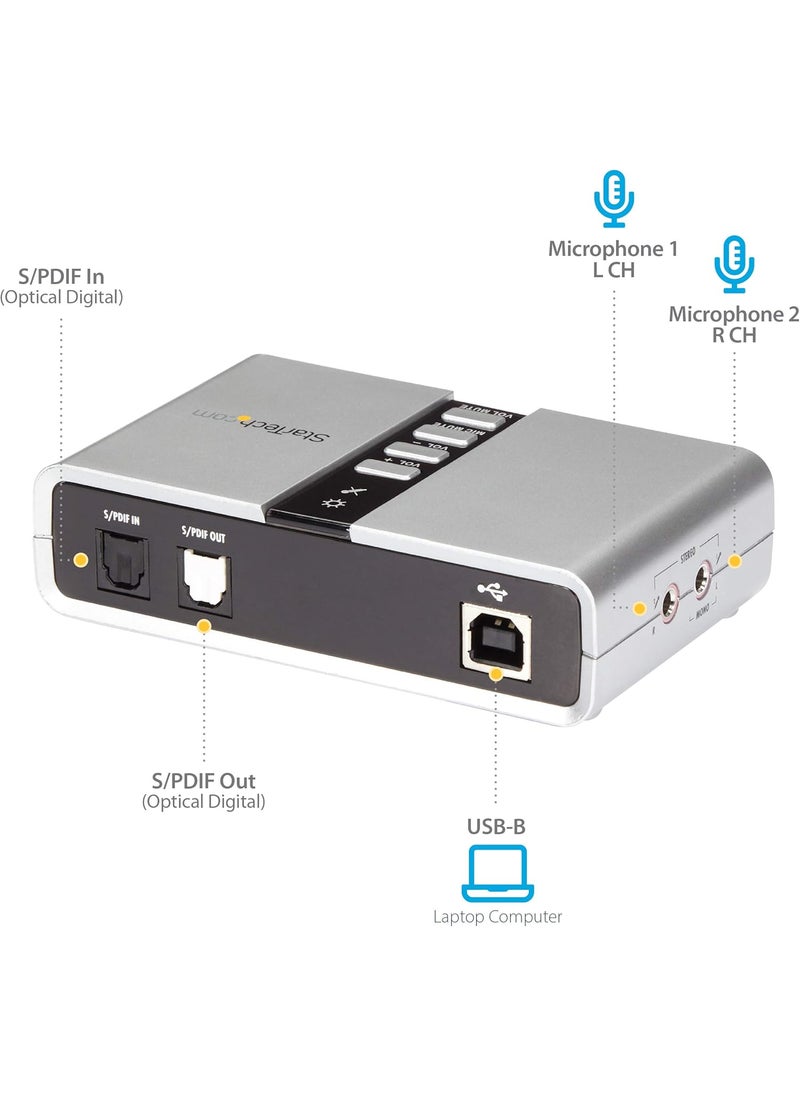 StarTech StarTechcom 71 USB Sound Card  External Sound Card for Laptop with SPDIF Digital Audio  Sound Card for PC  Silver ICUSBAUDIO7D  - Image 4