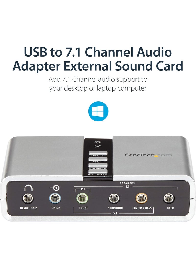 StarTech StarTechcom 71 USB Sound Card  External Sound Card for Laptop with SPDIF Digital Audio  Sound Card for PC  Silver ICUSBAUDIO7D  - Image 5