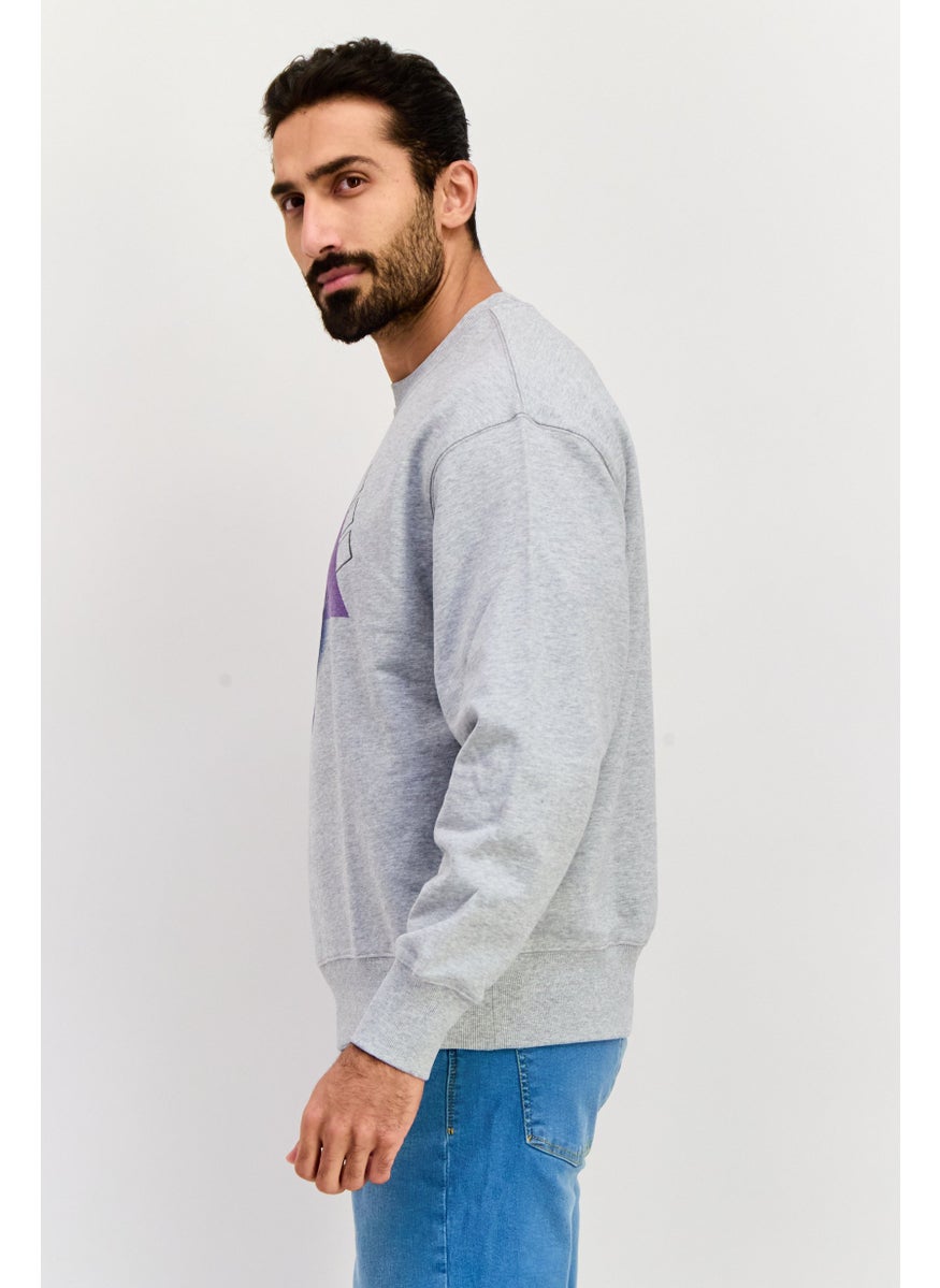 ESPRIT Men Crew Neck Embroidered Long Sleeves Sweatshirt, Grey  - Image 3