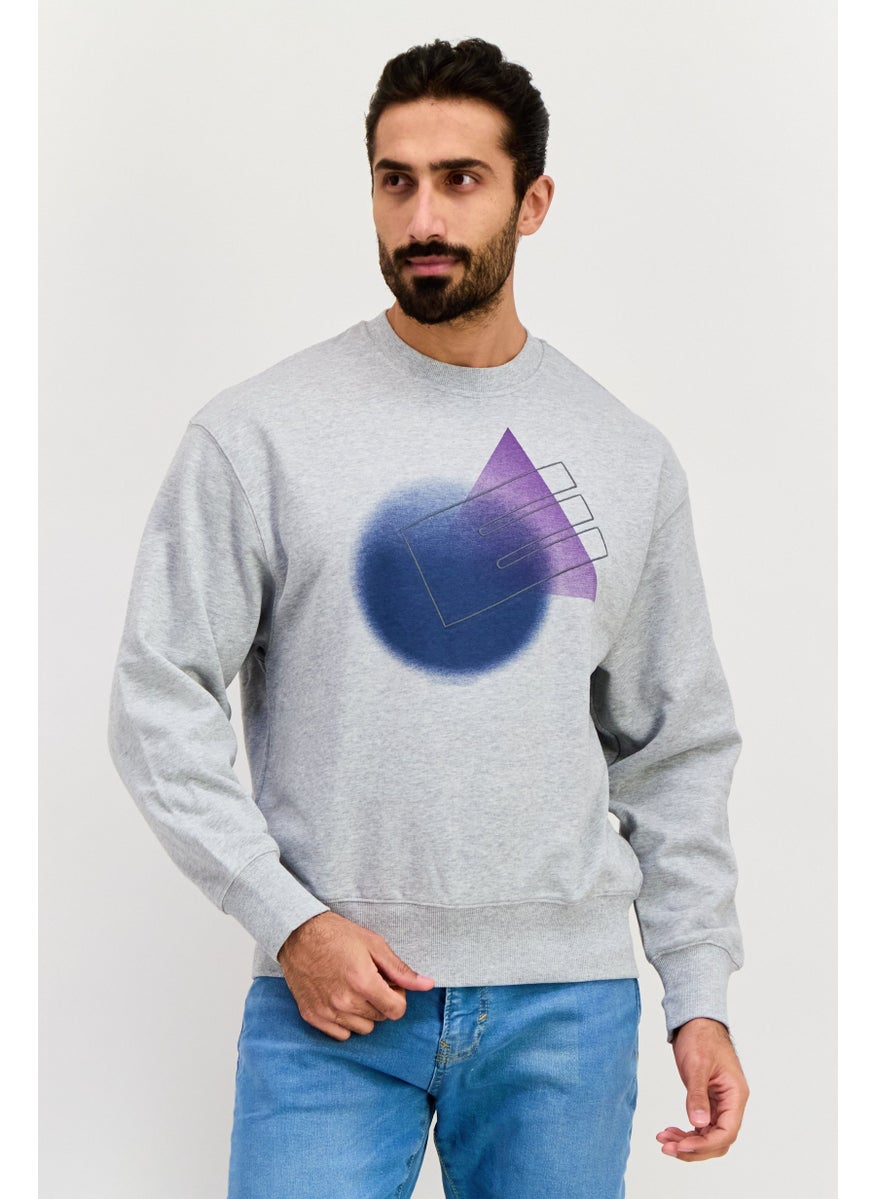 ESPRIT Men Crew Neck Embroidered Long Sleeves Sweatshirt, Grey  - Image 1
