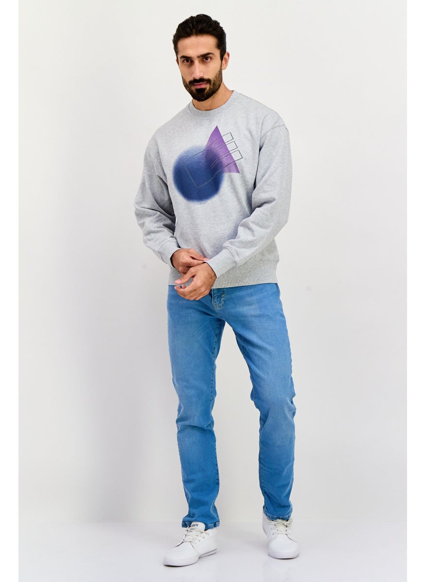 ESPRIT Men Crew Neck Embroidered Long Sleeves Sweatshirt, Grey  - Image 2
