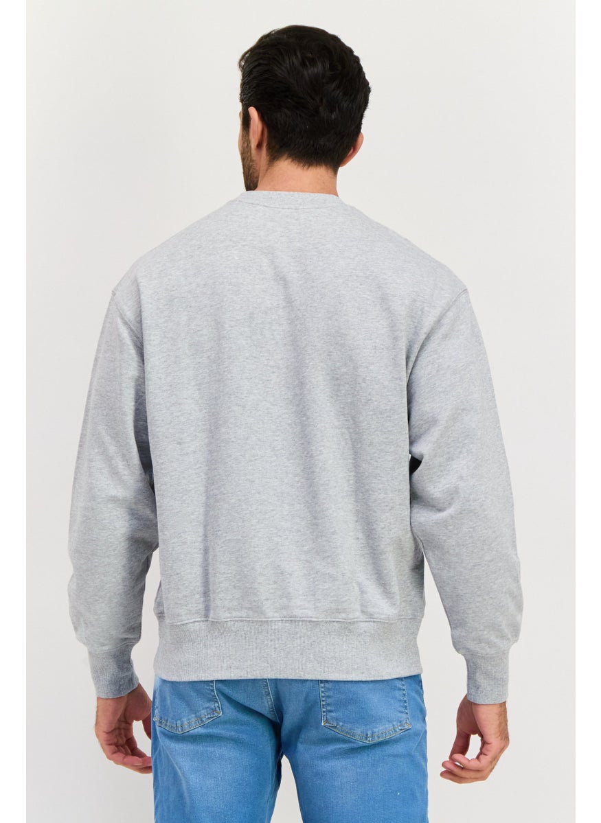 ESPRIT Men Crew Neck Embroidered Long Sleeves Sweatshirt, Grey  - Image 4
