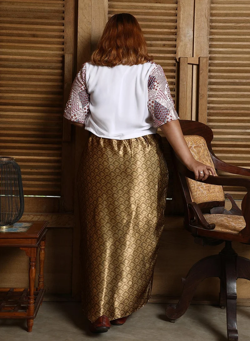 Instafab Plus Women's Powder White Bohemian Geometric Co-Ord Set