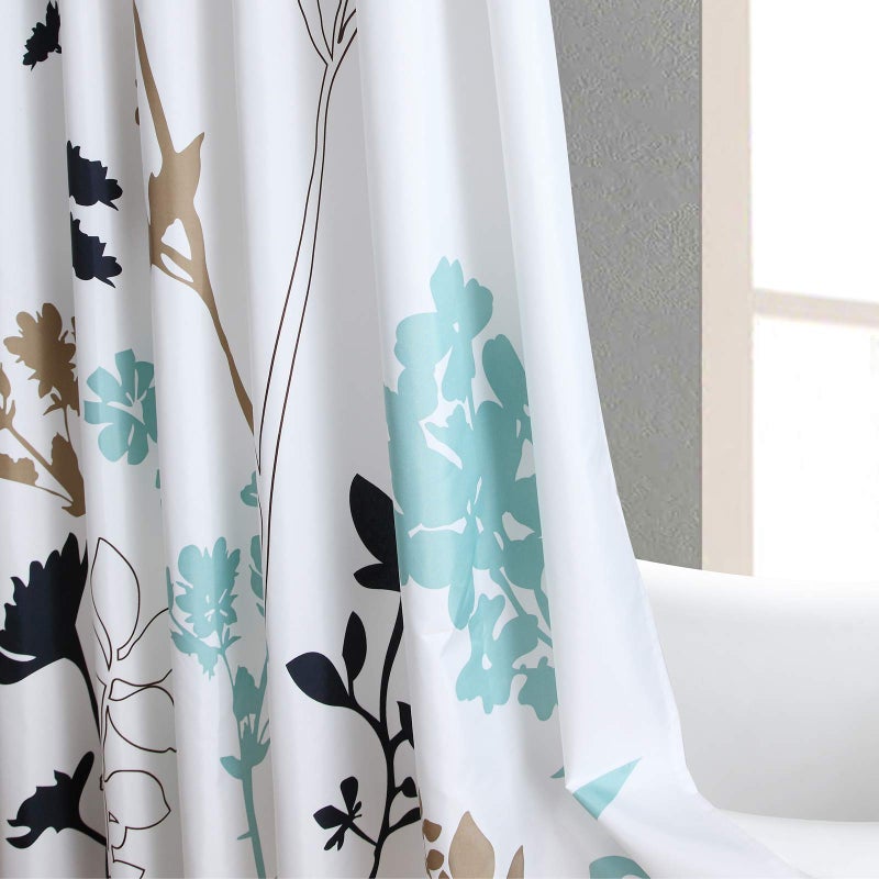 BESTRIPES Fabric Floral Shower Curtain  Blue and White Shower Curtain  Teal and Brown Plant Shower Curtains for Bathroom  Modern Decorative Bathroom Curtains - 72 "" W x 72 "" H - Image 5