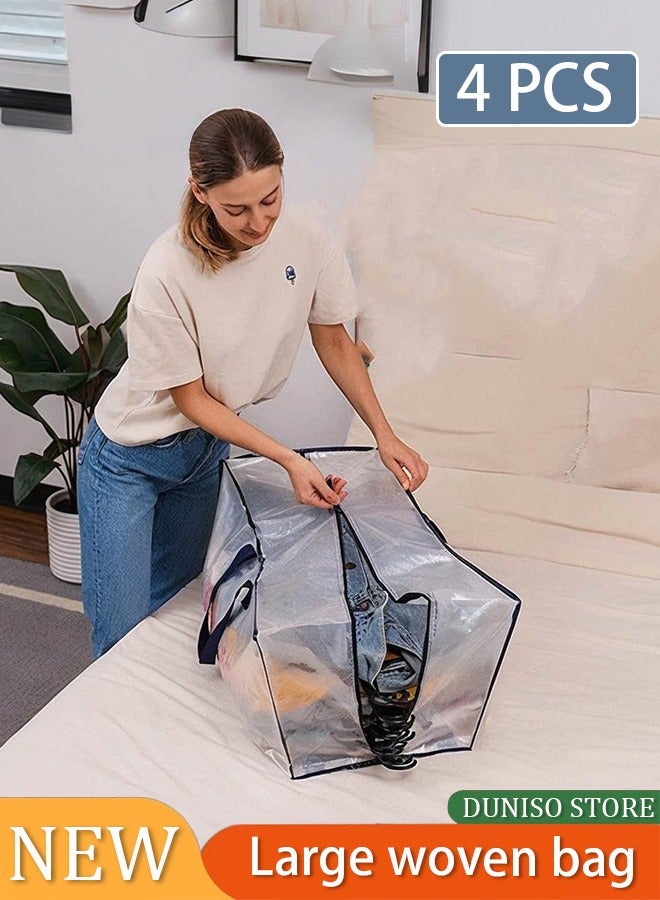 DUNISO 4 Pack Heavy Duty Extra Large Clear Moving Bags W/Backpack Straps Strong Handles And Zippers, Storage Totes For Space Saving, Fold Flat, Alternative to Moving Box (Clear)  - Image 1