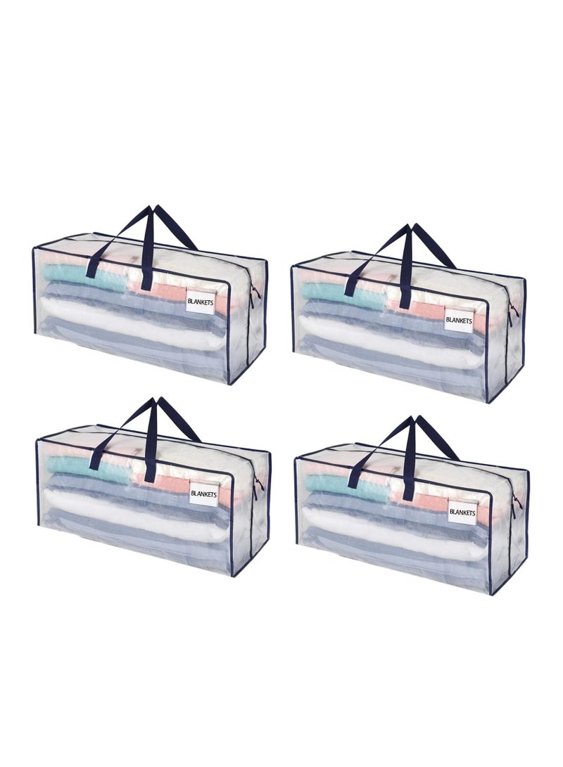 DUNISO 4 Pack Heavy Duty Extra Large Clear Moving Bags W/Backpack Straps Strong Handles And Zippers, Storage Totes For Space Saving, Fold Flat, Alternative to Moving Box (Clear)  - Image 2