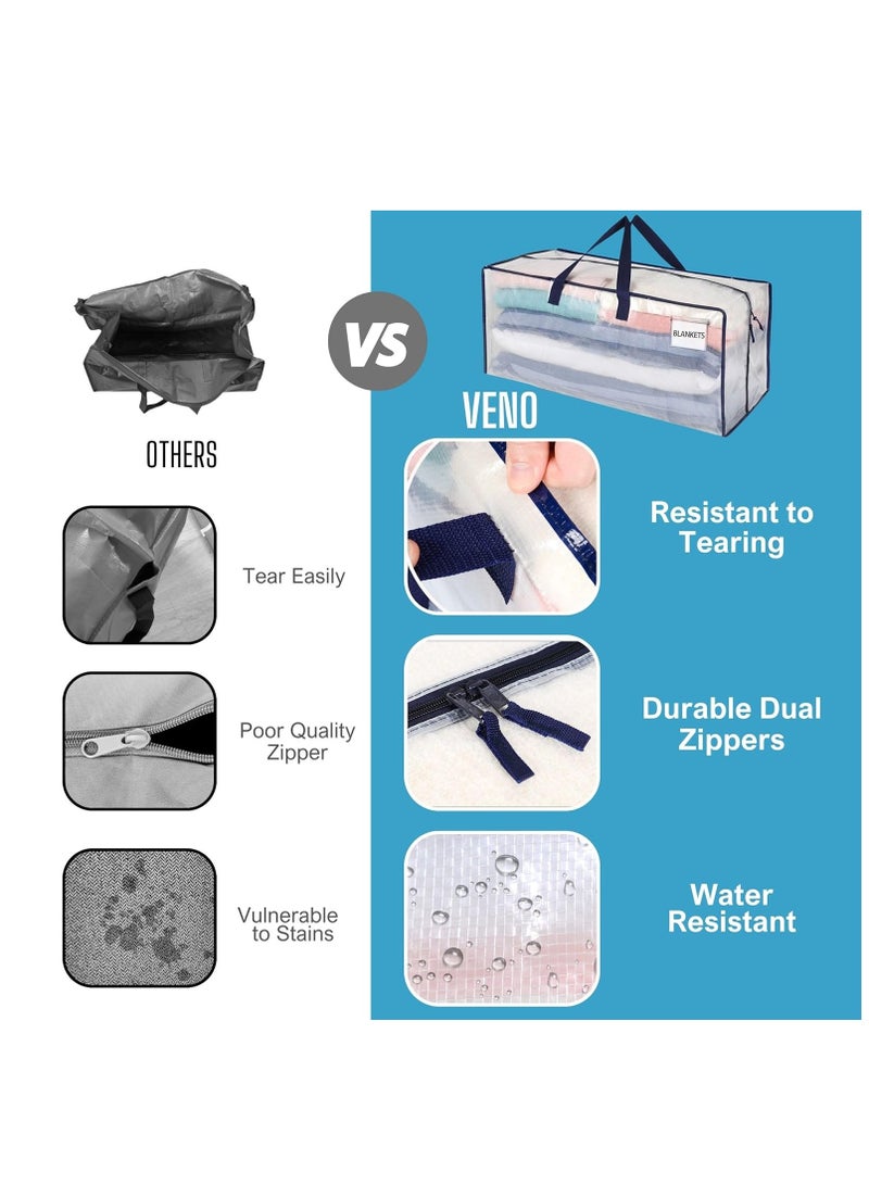 DUNISO 4 Pack Heavy Duty Extra Large Clear Moving Bags W/Backpack Straps Strong Handles And Zippers, Storage Totes For Space Saving, Fold Flat, Alternative to Moving Box (Clear)  - Image 5