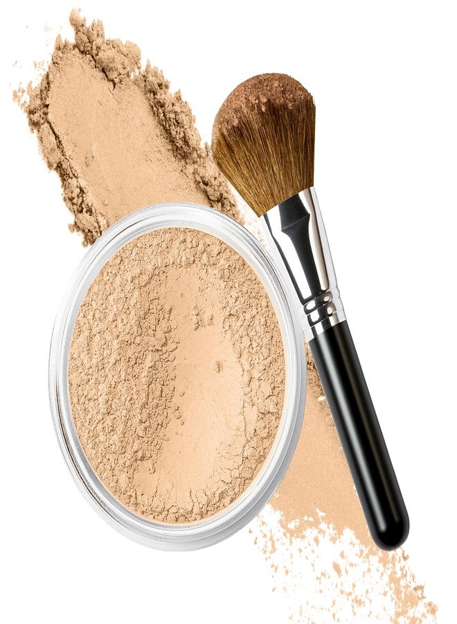 Sweet Face Minerals FOUNDATION with FLAWLESS FACE BRUSH Mineral Makeup (WARM Neutral Shade-Most Popular) Matte Natural Loose Powder Bare Skin Cosmetics Full Coverage Long Lasting All Skin Types SPF 18 - Image 1