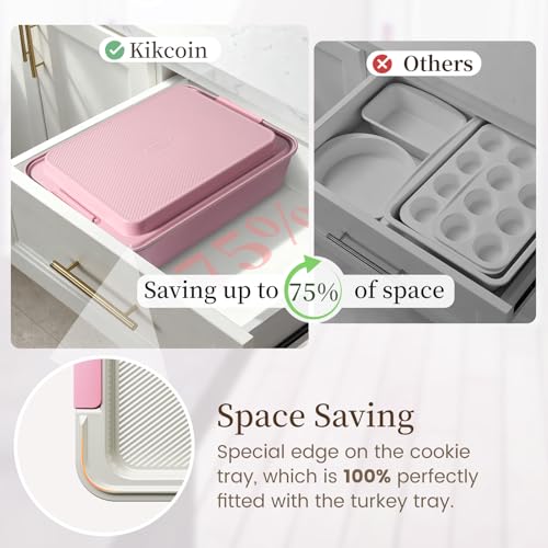 Kikcoin 25 PCS Stackable Baking Pans Set, Non-stick Bakeware Sets with Silicone Handles, 450°F Oven Safe Cookie Sheets for Baking, Easy Release Heavy-duty Baking Sheets Non Stick, Pink - Image 3