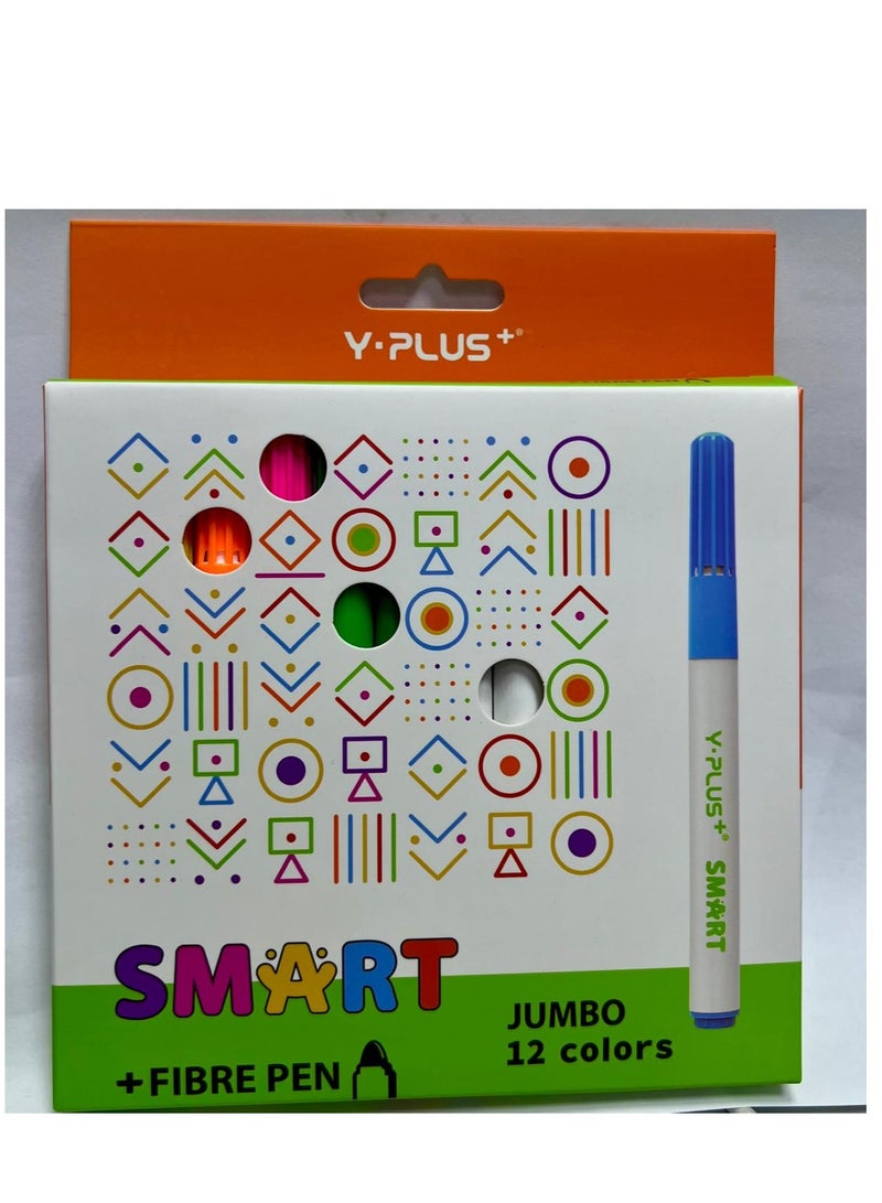 Y plus+ 12-Piece Jumbo Fibre Tip Colouring Pen Multicolor - Image 2