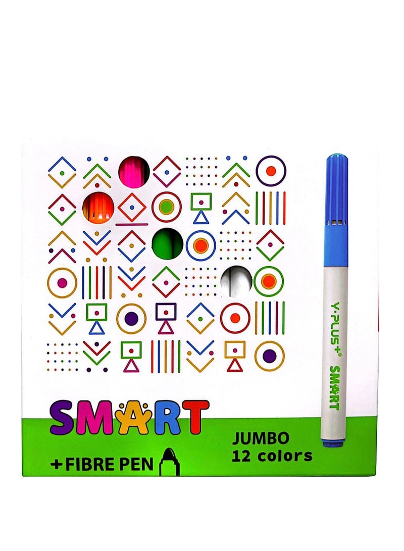 Y plus+ 12-Piece Jumbo Fibre Tip Colouring Pen Multicolor - Image 3