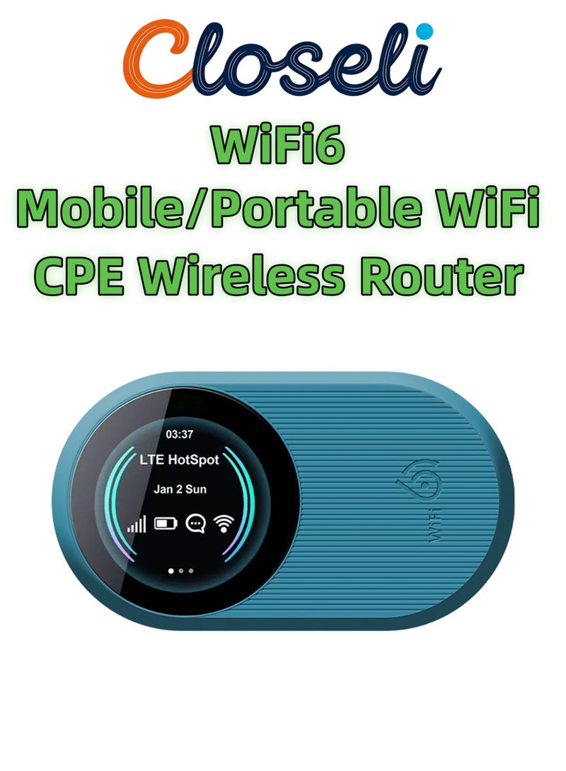 كلوزيلي راوتر واي فاي محمول، مودم 4G LTE، راوتر لاسلكي CPE، WiFi 6 ثنائي النطاق، سرعة 300 ميجابت في الثانية، مع منفذ شريحة SIM، بطارية 3000 مللي أمبير، توصيل وتشغيل فوري، تشفير أمان WPA/WPA2، شاشة عرض الوقت واستهلاك البيانات، إشارة مستقرة، يدعم حتى 10 أجهزة، مناسب للسفر والاستخدام الخارجي - Image 1