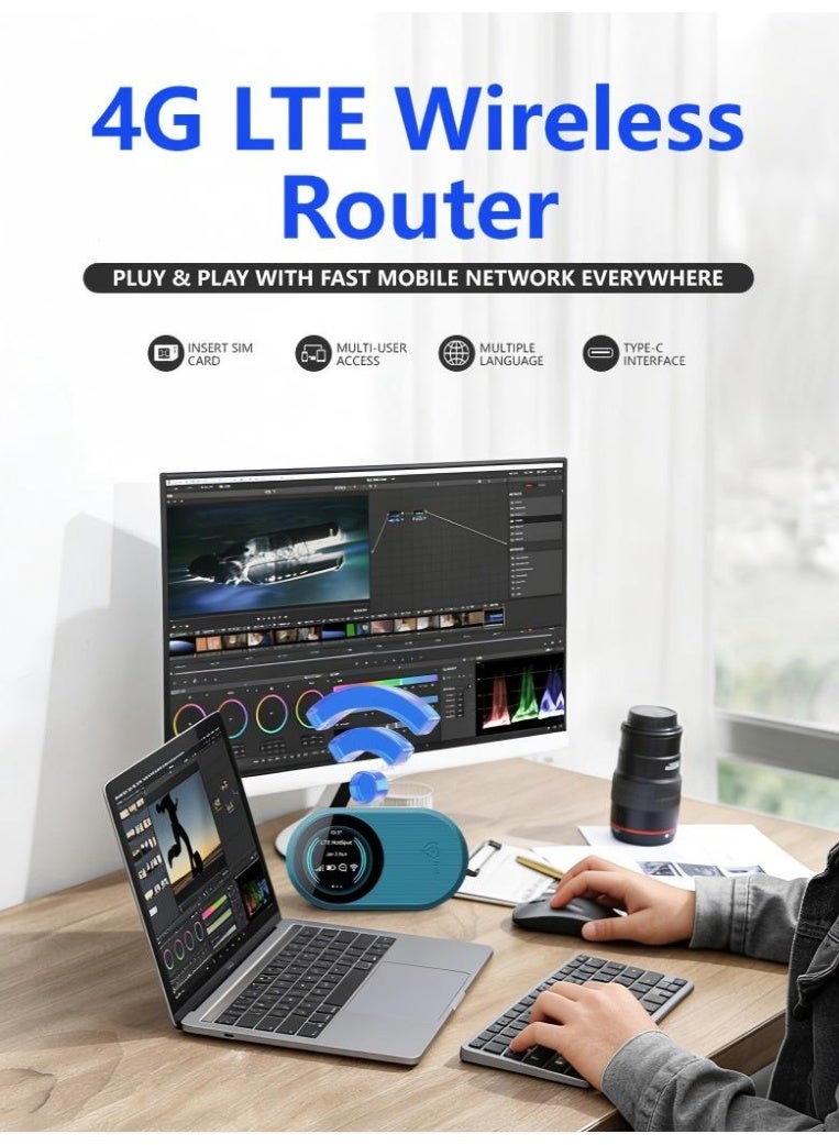 كلوزيلي راوتر واي فاي محمول، مودم 4G LTE، راوتر لاسلكي CPE، WiFi 6 ثنائي النطاق، سرعة 300 ميجابت في الثانية، مع منفذ شريحة SIM، بطارية 3000 مللي أمبير، توصيل وتشغيل فوري، تشفير أمان WPA/WPA2، شاشة عرض الوقت واستهلاك البيانات، إشارة مستقرة، يدعم حتى 10 أجهزة، مناسب للسفر والاستخدام الخارجي - Image 4