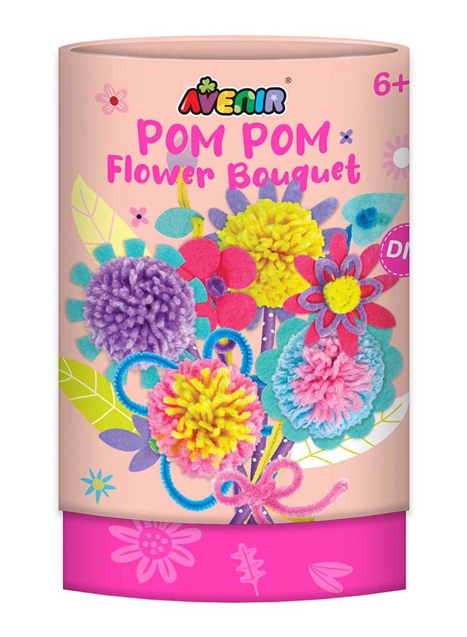Avenir Pom Pom Bouquet - Flowers Multicolor |  activity for kids |  pre-cut felts and felt stickers |  Perfect work of art to keep for room decoration or to give as a gif | ages 3+ - Image 1