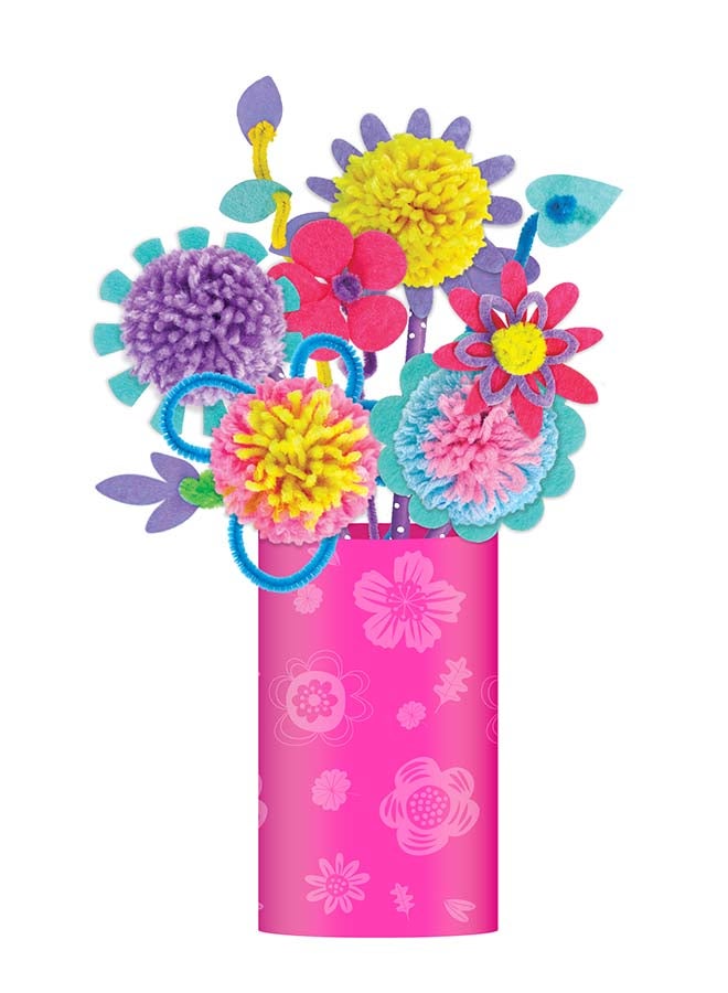 Avenir Pom Pom Bouquet - Flowers Multicolor |  activity for kids |  pre-cut felts and felt stickers |  Perfect work of art to keep for room decoration or to give as a gif | ages 3+ - Image 2