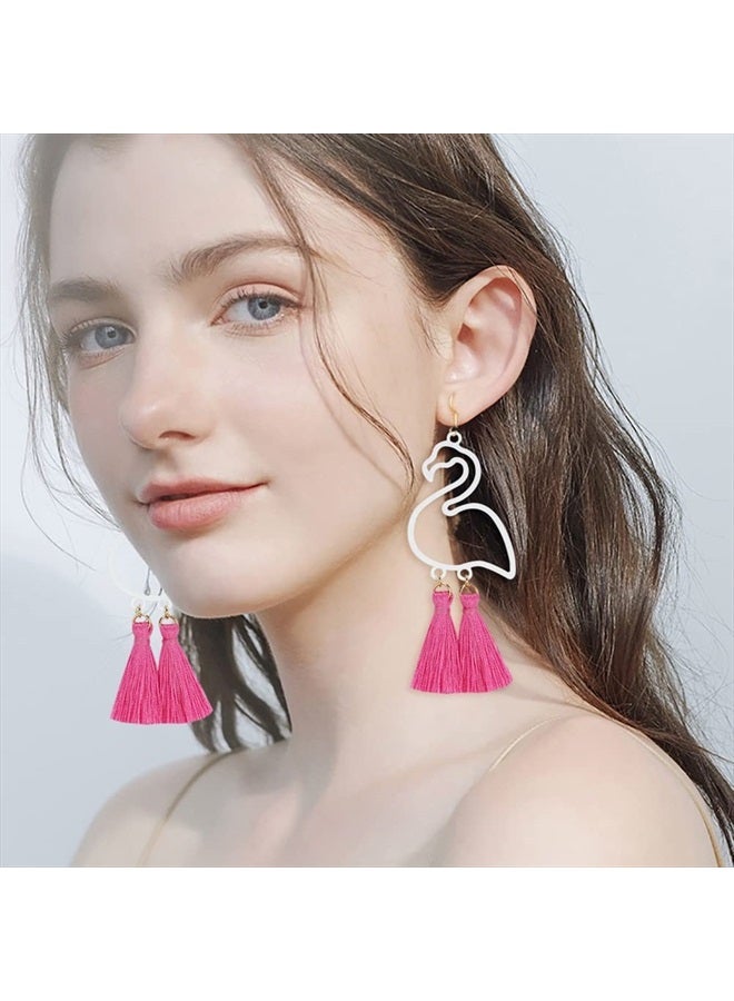 Gleamart Flamingo Earrings Bohemian Short Fringe Drap Hook Stud Clip Summer Eardrop  - Image 2