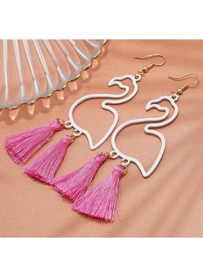 Gleamart Flamingo Earrings Bohemian Short Fringe Drap Hook Stud Clip Summer Eardrop  - Image 4