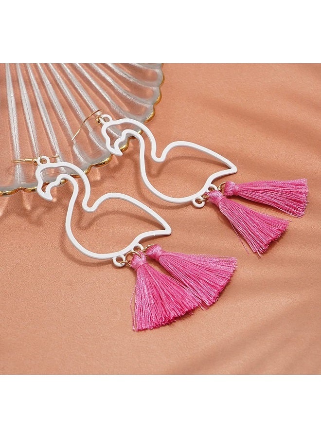 Gleamart Flamingo Earrings Bohemian Short Fringe Drap Hook Stud Clip Summer Eardrop  - Image 3