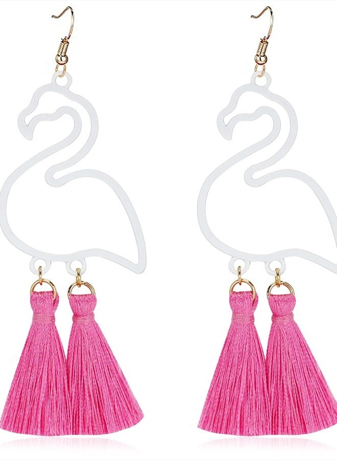 Gleamart Flamingo Earrings Bohemian Short Fringe Drap Hook Stud Clip Summer Eardrop  - Image 1