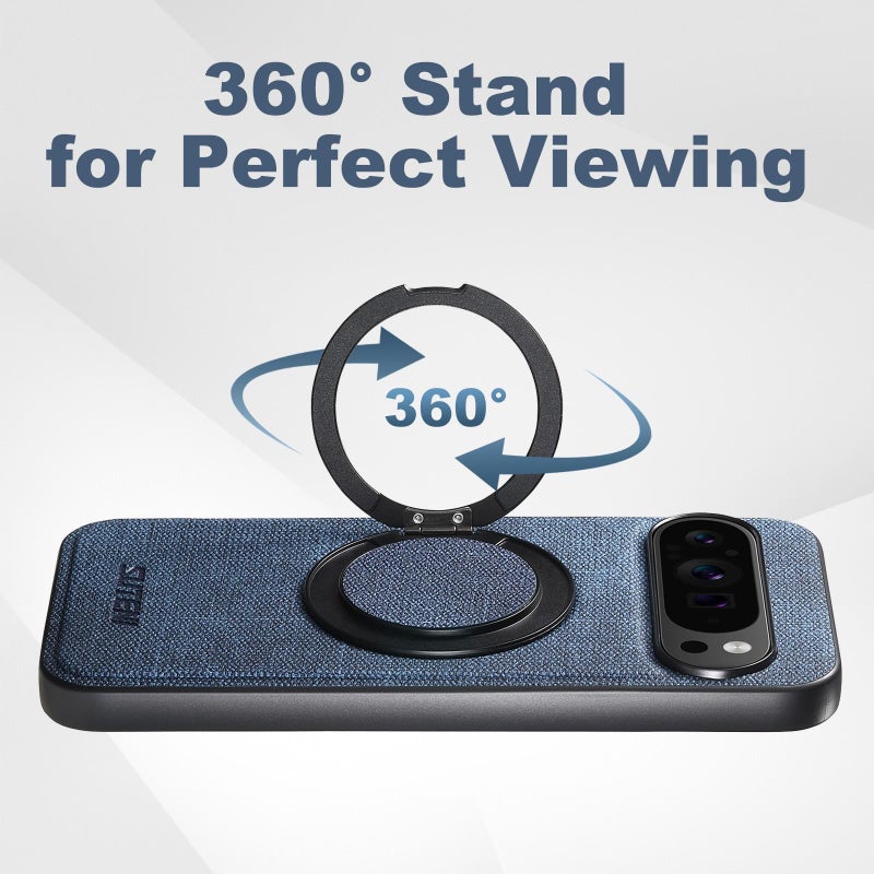 Suteni For Google Pixel 10 Pro Xl G3 360 Rotation Holder Magsafe Denim Leather Back Phone Case(Blue) - Image 2