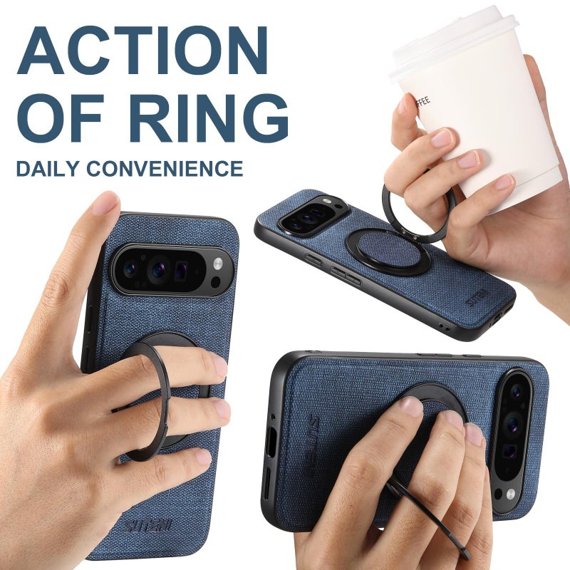 Suteni For Google Pixel 10 Pro Xl G3 360 Rotation Holder Magsafe Denim Leather Back Phone Case(Blue) - Image 3