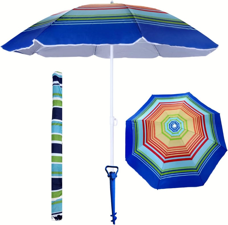Procamp Beach Umbrella for Sand - UV 50+ Protection | Outdoor Beach Umbrella with Sand Anchor | Adjustable Height & Tilt Mechanism | Water & Wind Resistant (2.4 M / 240 Cm) - Image 1