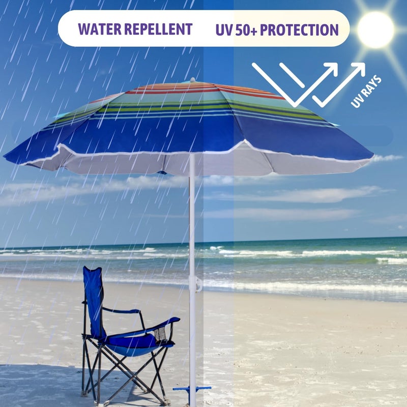 Procamp Beach Umbrella for Sand - UV 50+ Protection | Outdoor Beach Umbrella with Sand Anchor | Adjustable Height & Tilt Mechanism | Water & Wind Resistant (2.4 M / 240 Cm) - Image 2