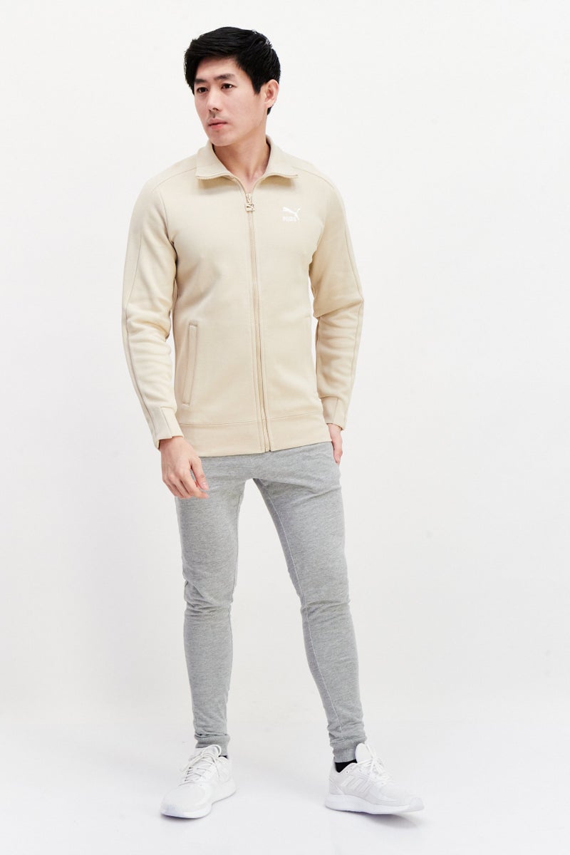 PUMA جاكيت تدريب رياضي للرجال مزود بشعار مطرز، بيج - Image 4
