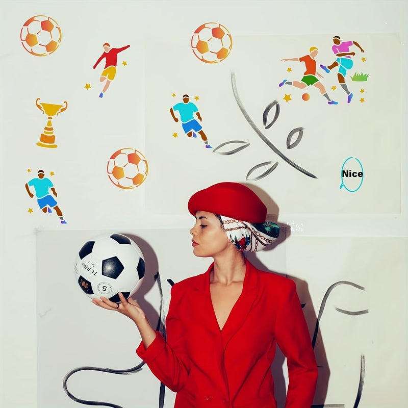 Soccer Player Stencil 11.7 X 8.3 Inches Reusable Hollow Painting Template For Art And Craft On Wood Fabric Paper Walls Canvas Floors - Image 4